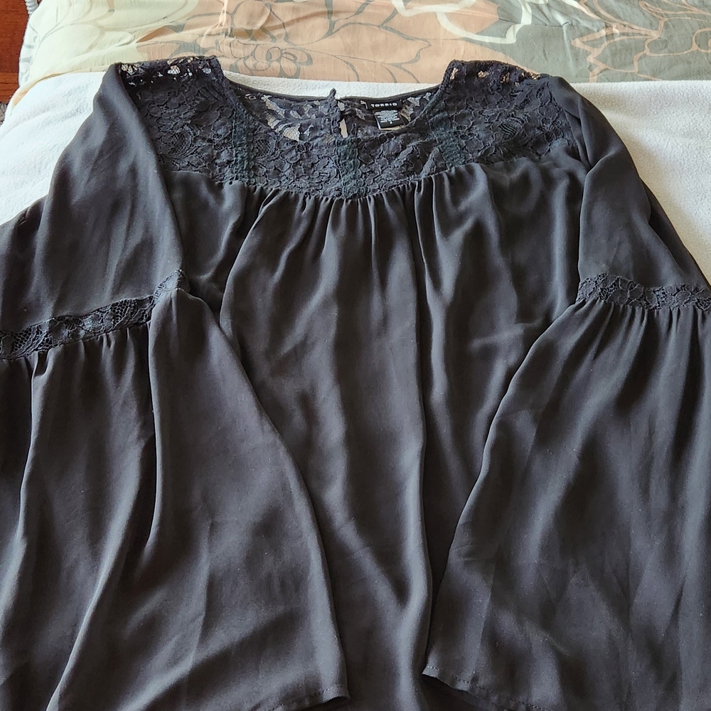 Torrid Black Bishop Sleeve Ruffled Blouse